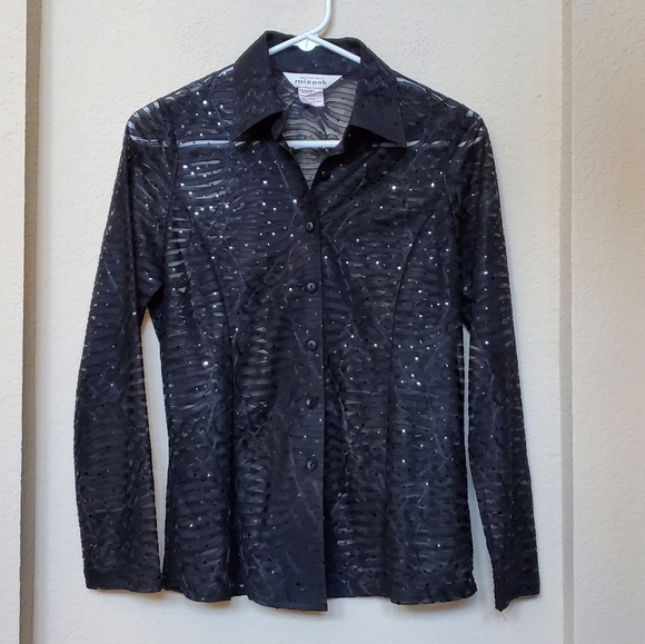 Misook Tops - Mistook Long Sleeve Sheer Sequin Button Front Blouse. Size Small
